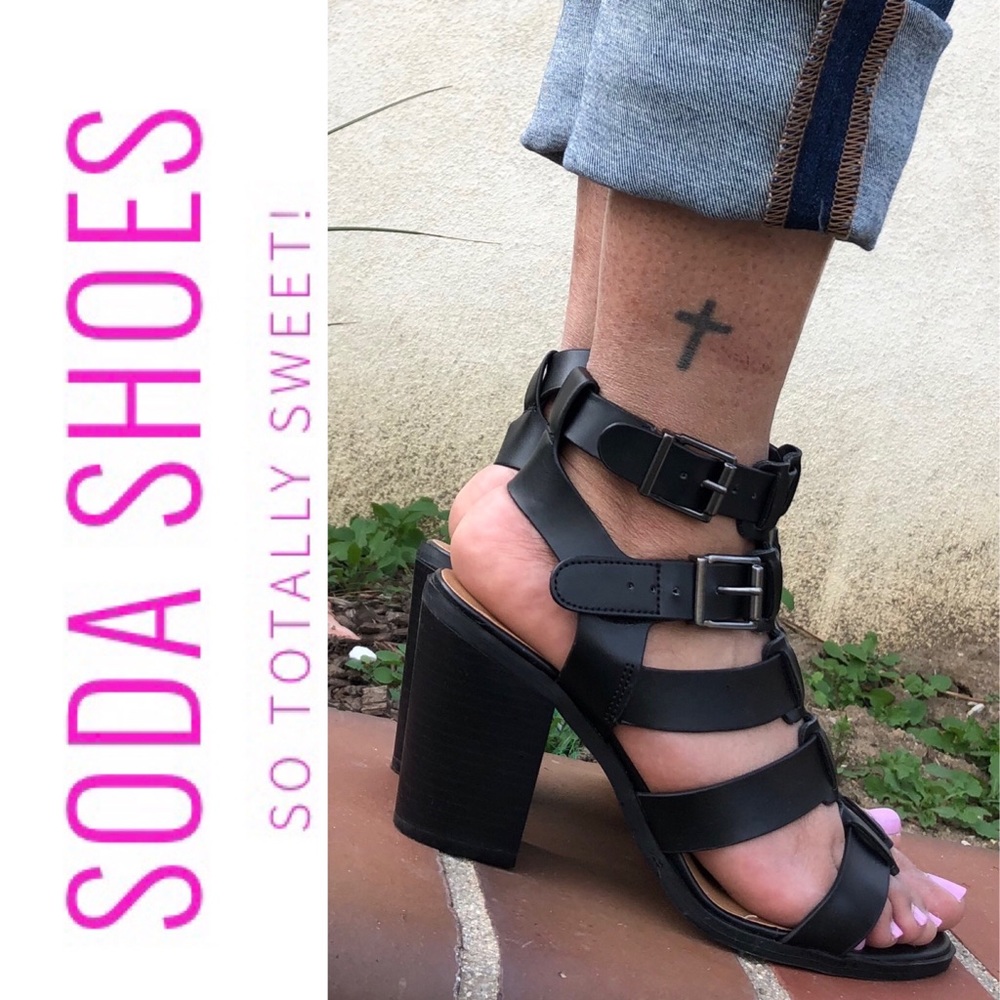Soda Strap Block Heel Sandals
